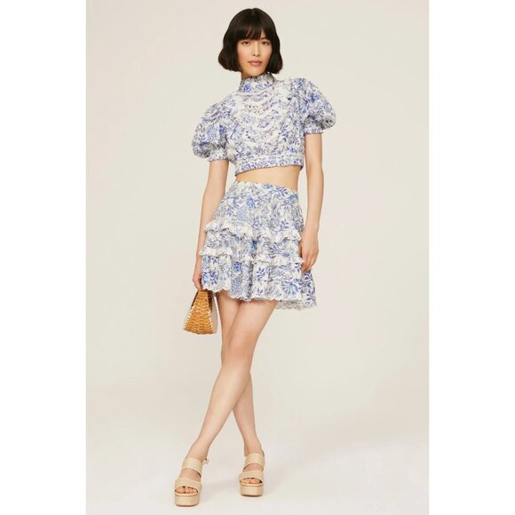 R-169. Hemant & Nandita Blue Floral Skirt XL